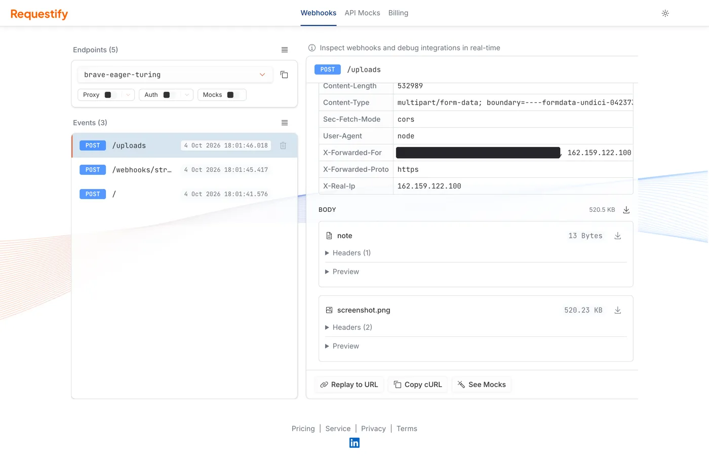 A multipart upload split into parts, with the image part previewed.